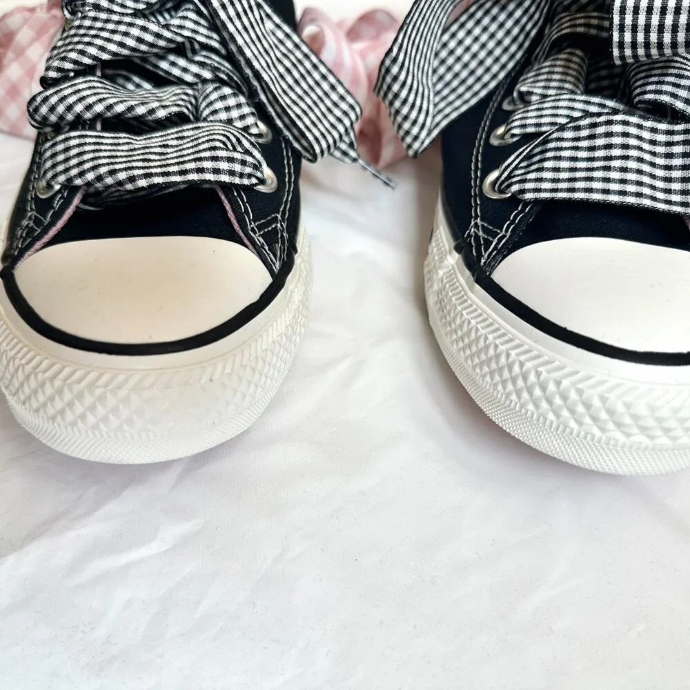 NEW Converse Women Shoes 8.5 Casual Black with Barbie PINK High Top Sneakers - Picture 5 of 9